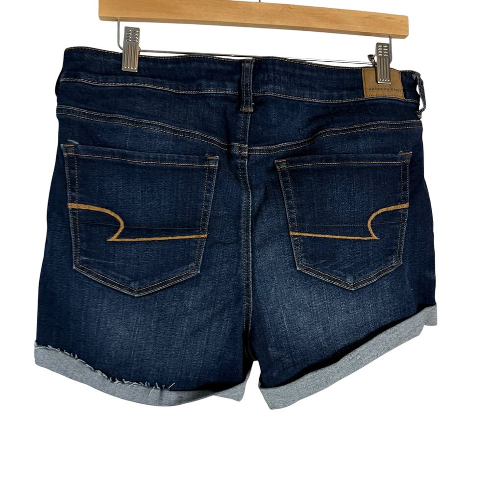 American Eagle Next Level Stretch High Rise Cuffed Blue Denim Jean Shorts 16 - Picture 5 of 9